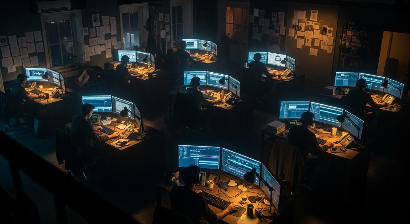Production office with monitors and team