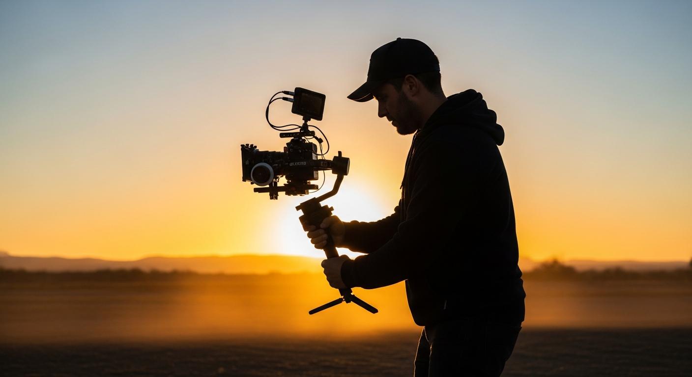Solo filmmaker at golden hour